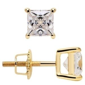 16k Yellow Gold Princess Cut CZ Earrings